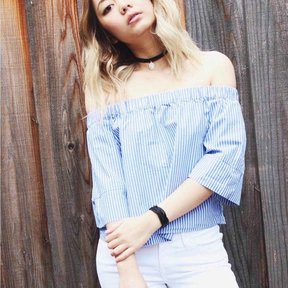 Oak + Fort Stripes off-shoulder top